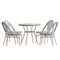 Merrick Lane Mael Bistro Style Table with Glass Top, Textilene, 4 Stack Chairs, and Bamboo Finished Metal Frame for Indoor/Outdoor Use